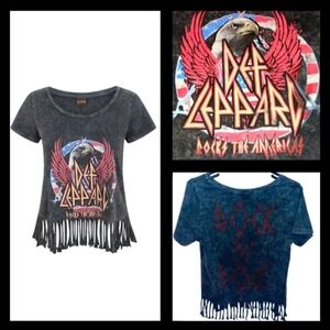 Def Leppard Rocks the Americas Graphic Black Fringe T-shirt | EUC